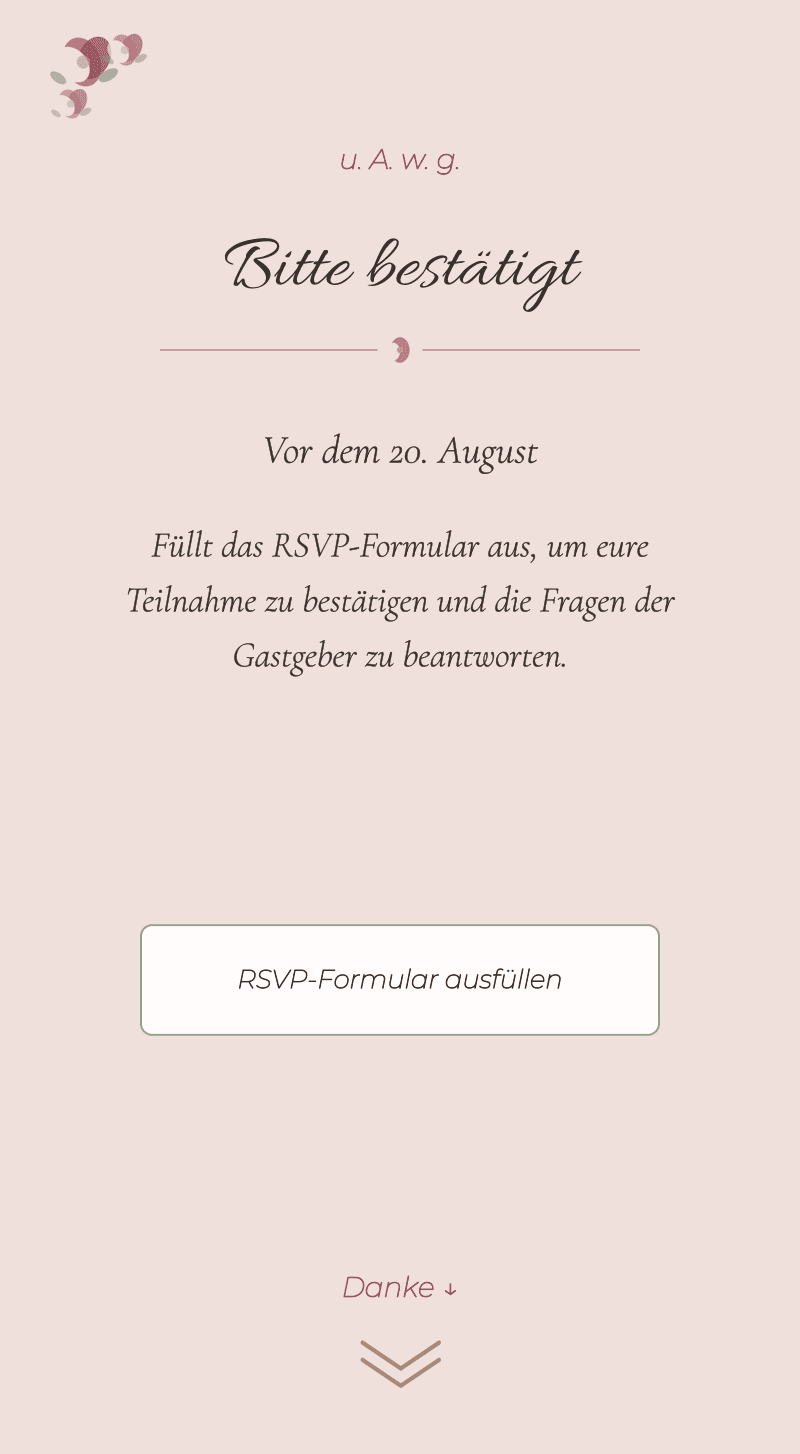 Hochzeit — Rosengarten — Bitte zusagen