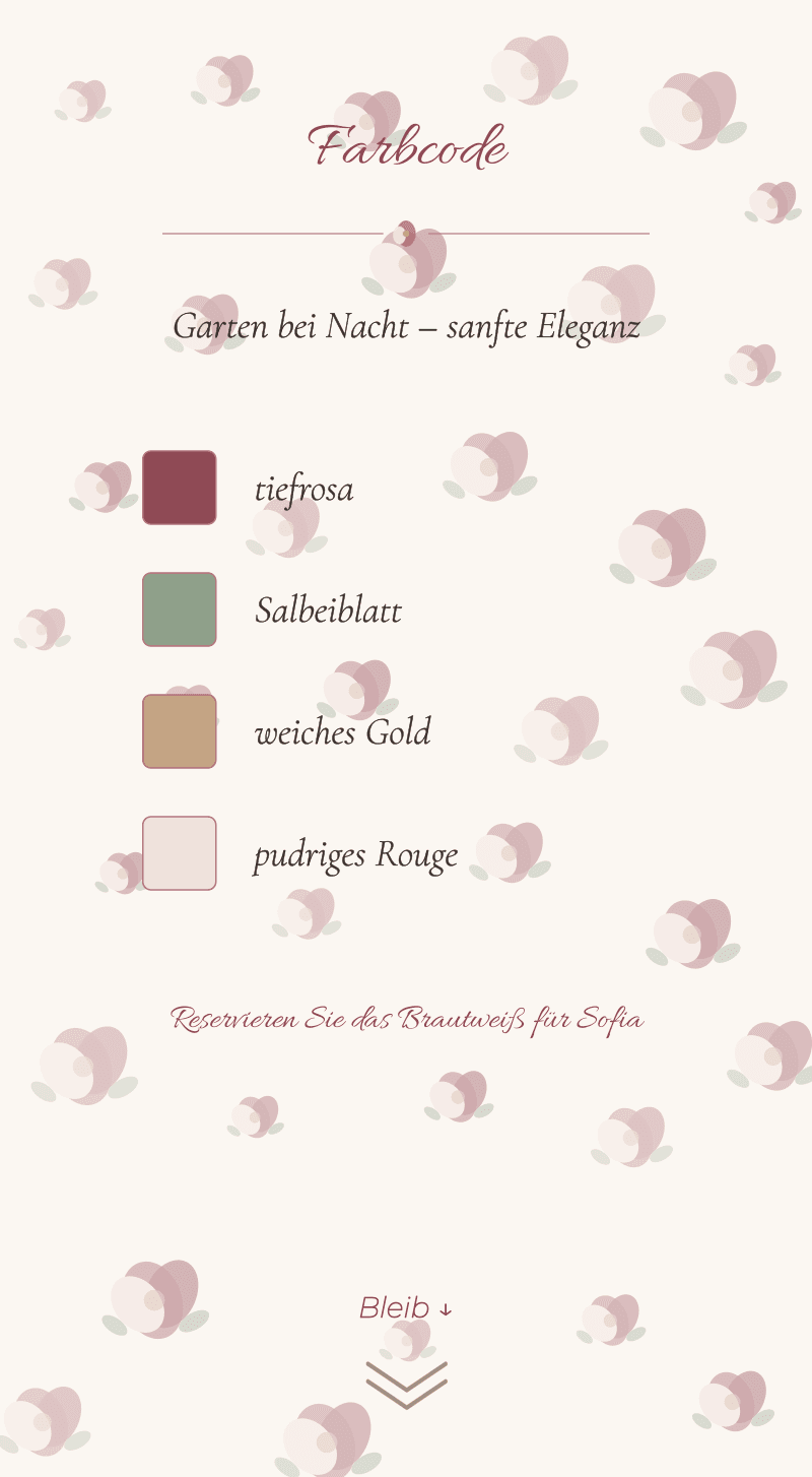 Hochzeit — Rosengarten — Farbcode