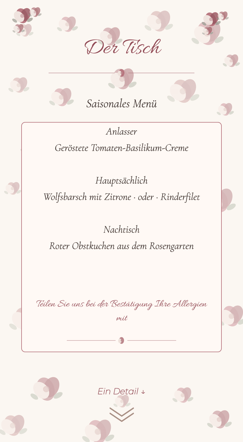 Hochzeit — Rosengarten — Der Tisch