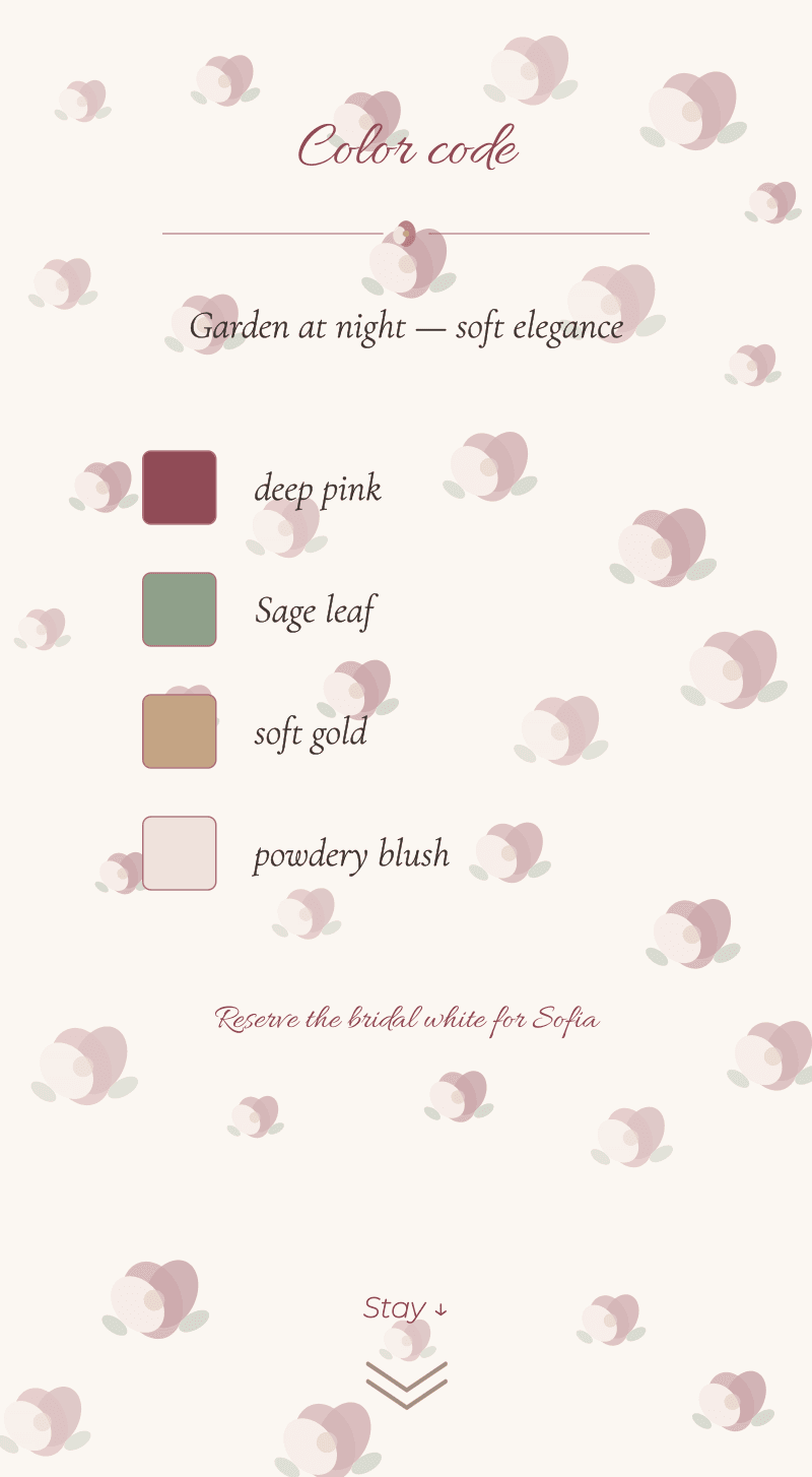 Wedding — Rose Garden — Colour code
