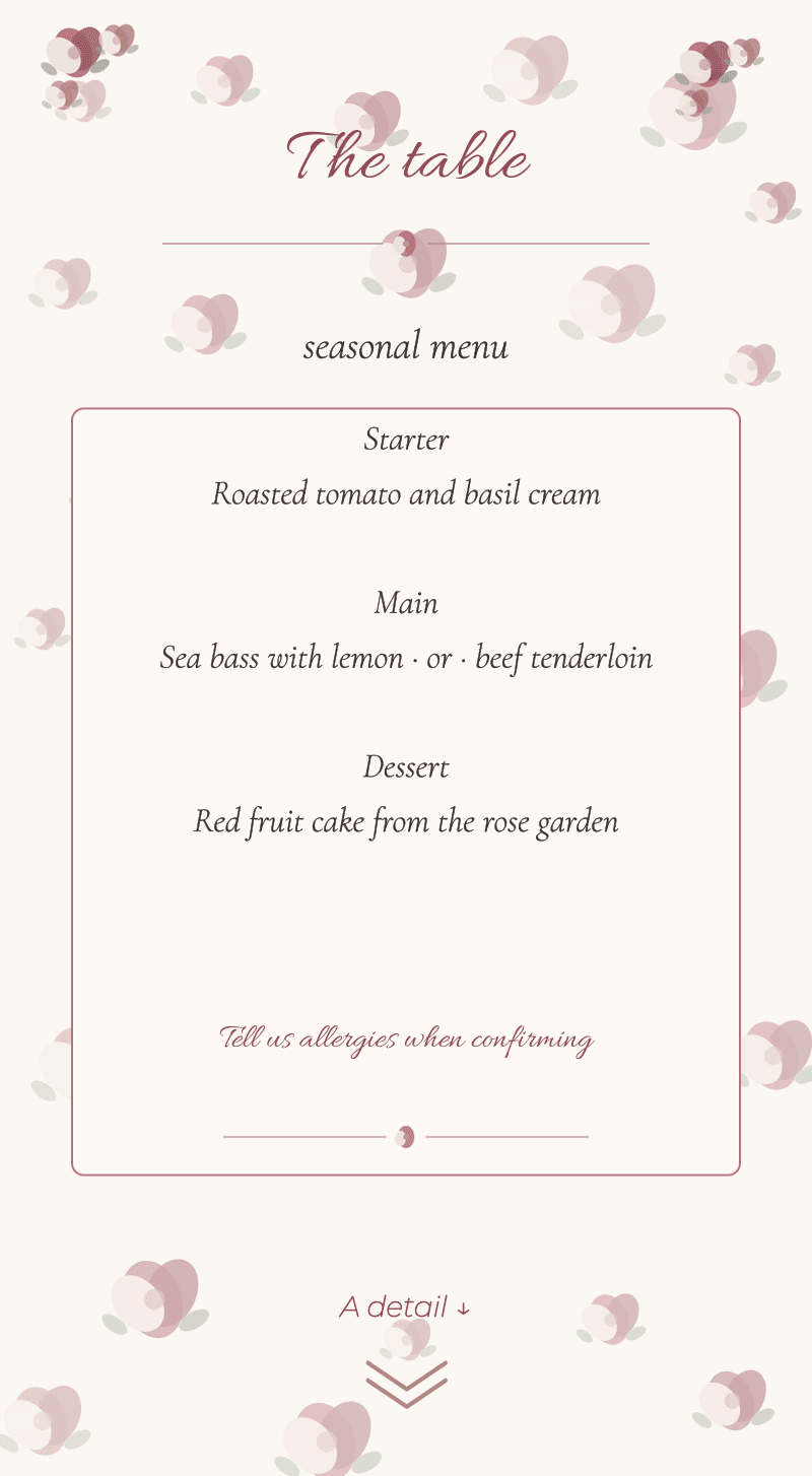 Wedding — Rose Garden — The table