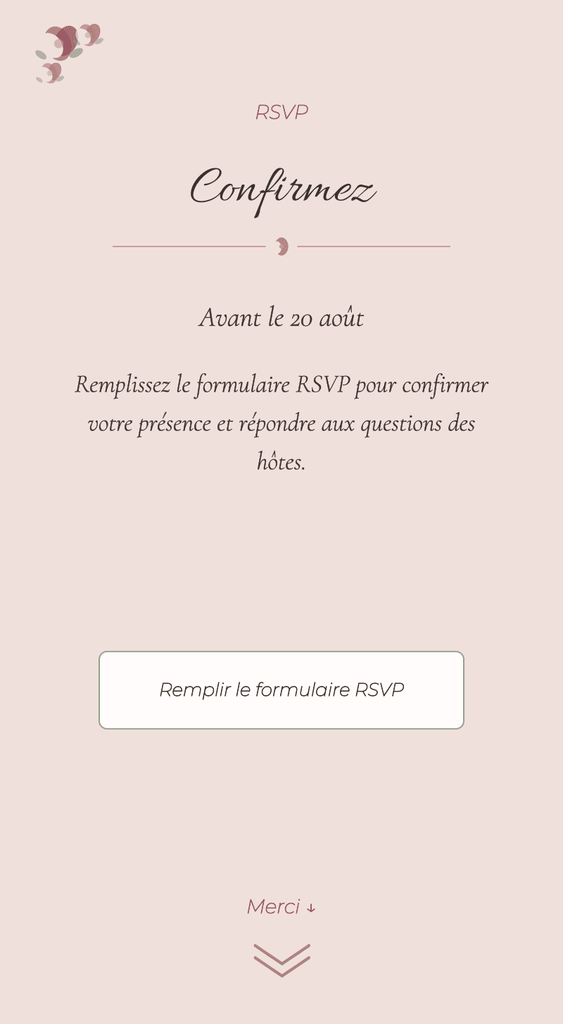 Mariage — Roseraie — Confirmez