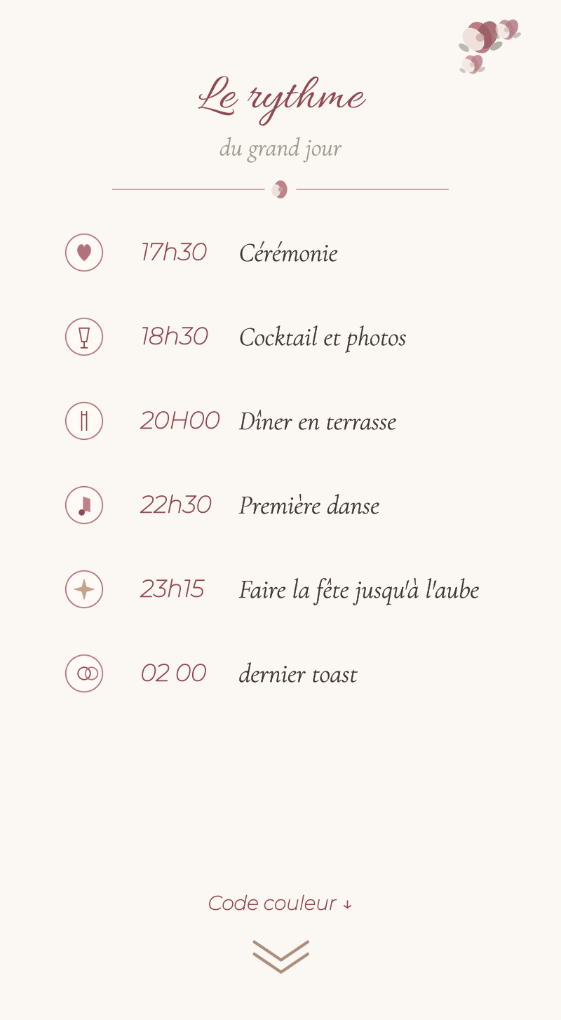 Mariage — Roseraie — Le rythme