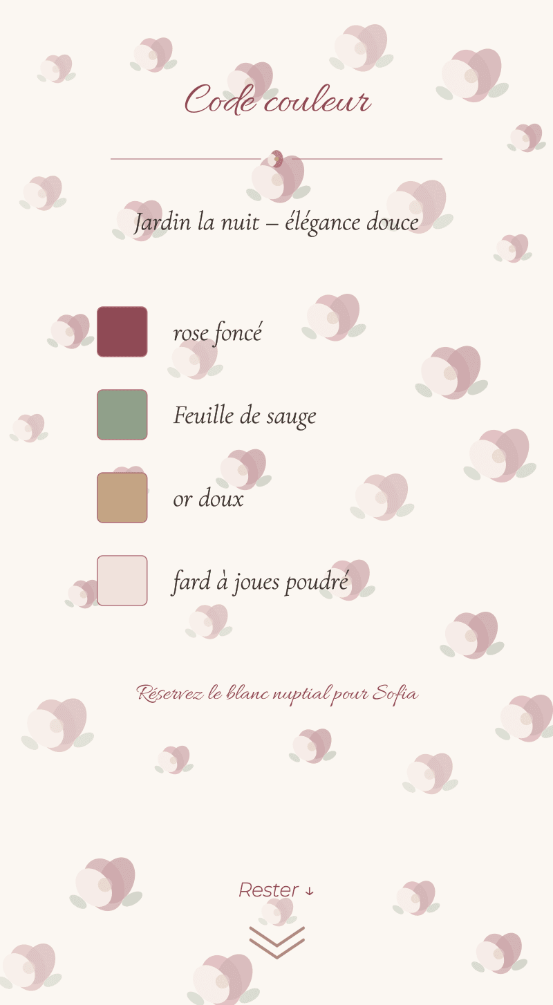 Mariage — Roseraie — Code couleur