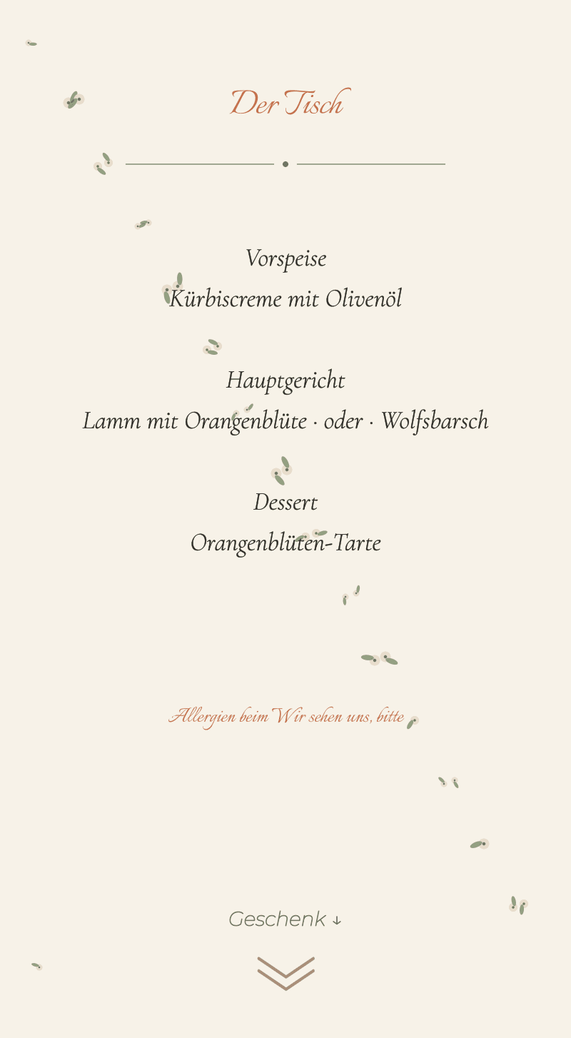 Hochzeit — Orangenblüte — Der Tisch