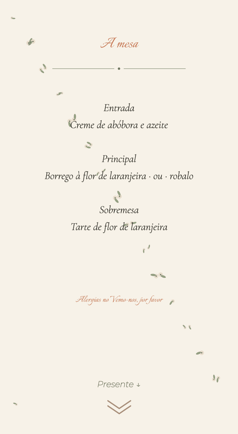 Casamento — Flor de laranjeira — A mesa