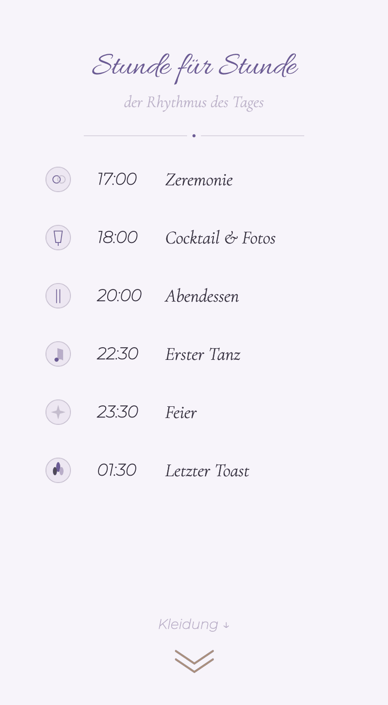 Hochzeit — Lavendel — Stunde für Stunde