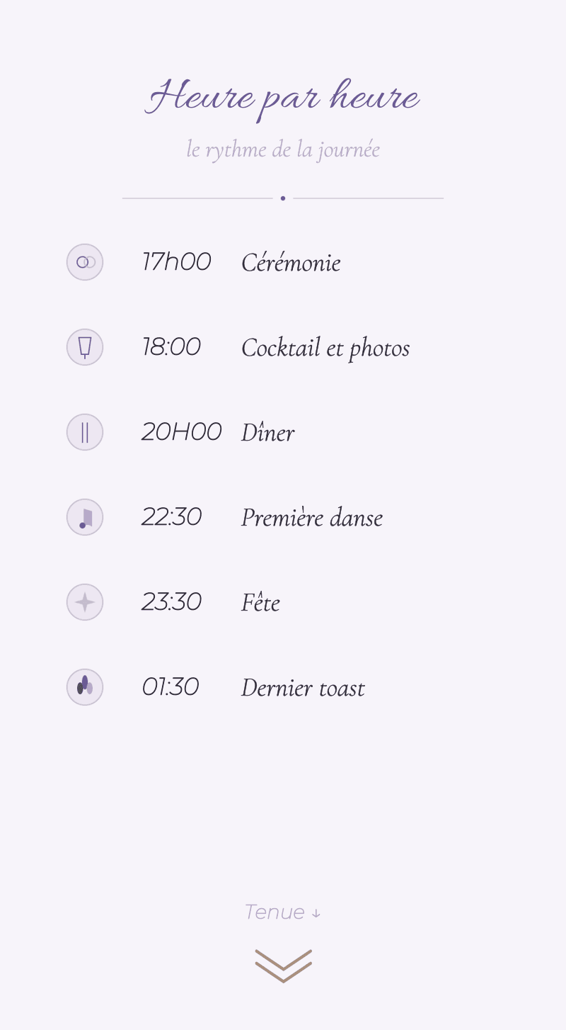 Mariage — Lavande — Heure par heure