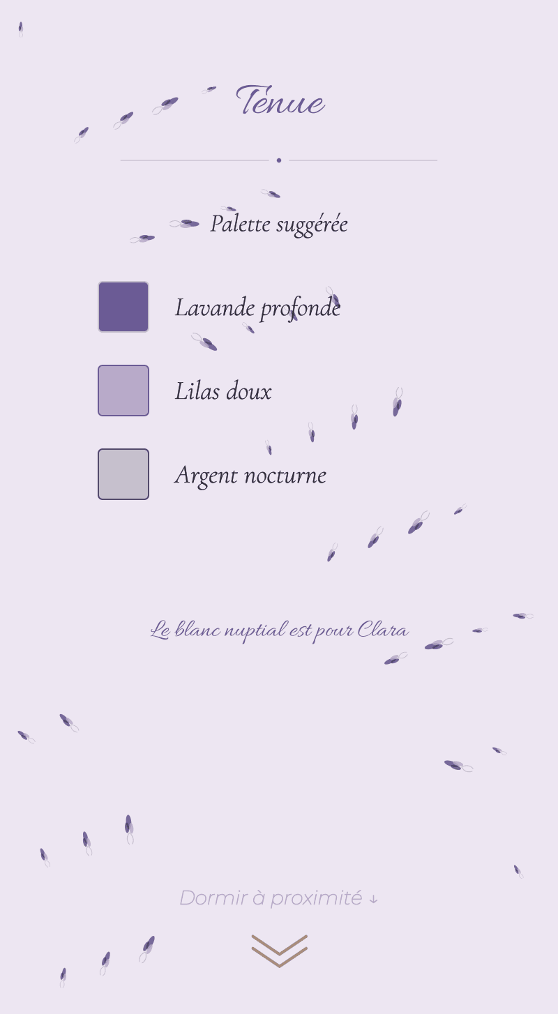 Mariage — Lavande — Tenue