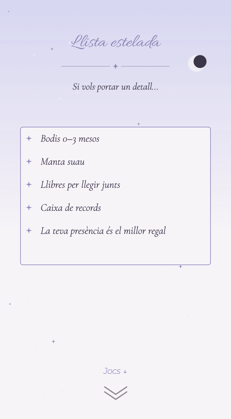 Baby Shower — Lluna de Mel — Llista estrellada