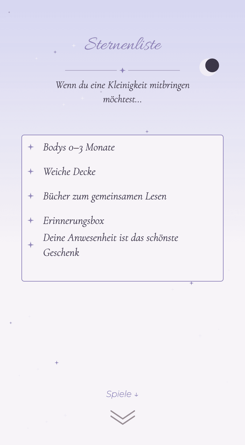 Baby Shower — Honigmond — Sternenliste