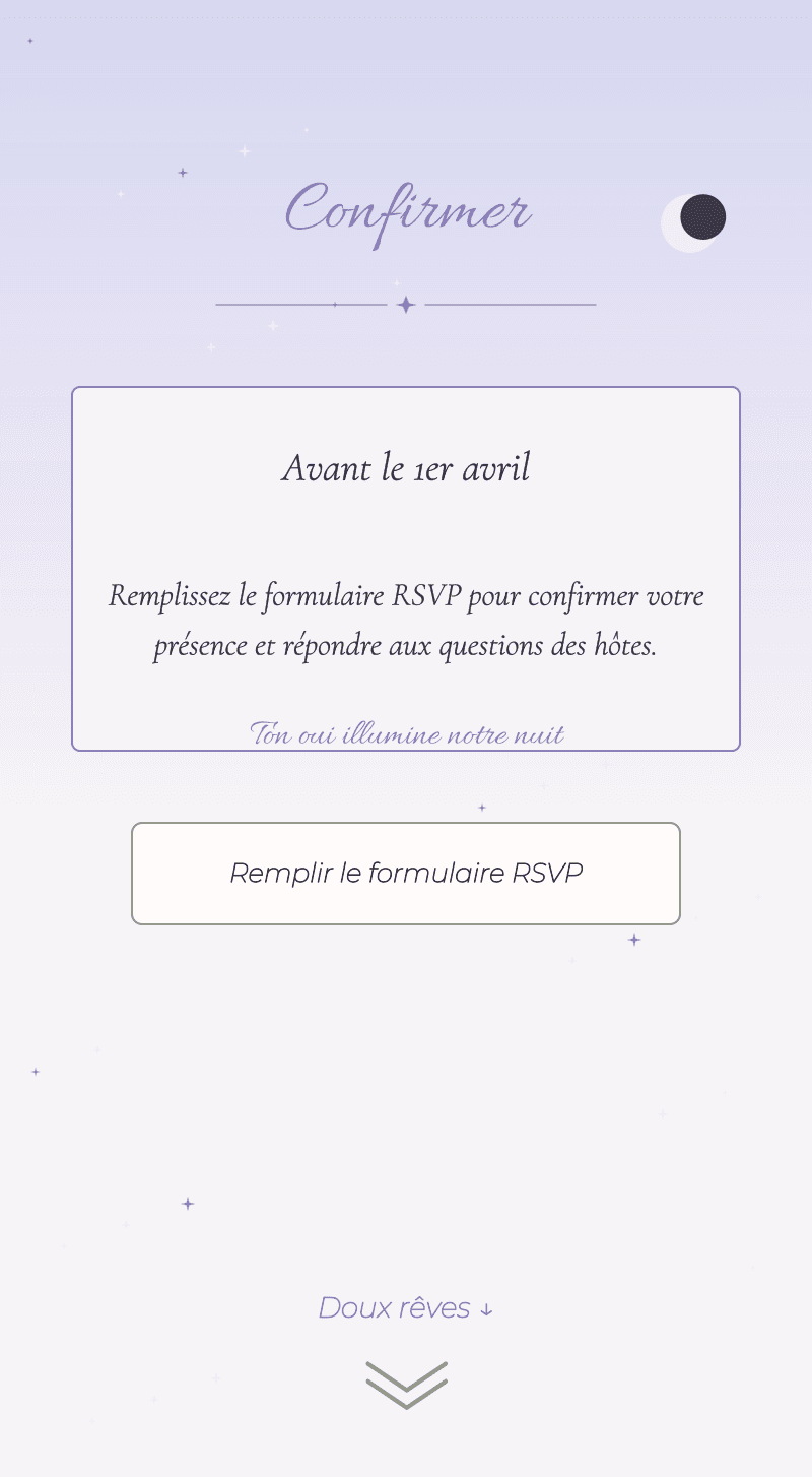 Baby Shower — Lune de Miel — Confirmez