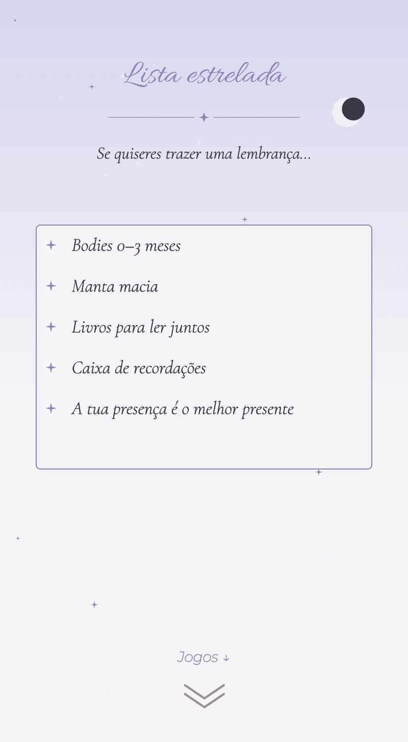 Baby Shower — Lua de Mel — Lista estrelada