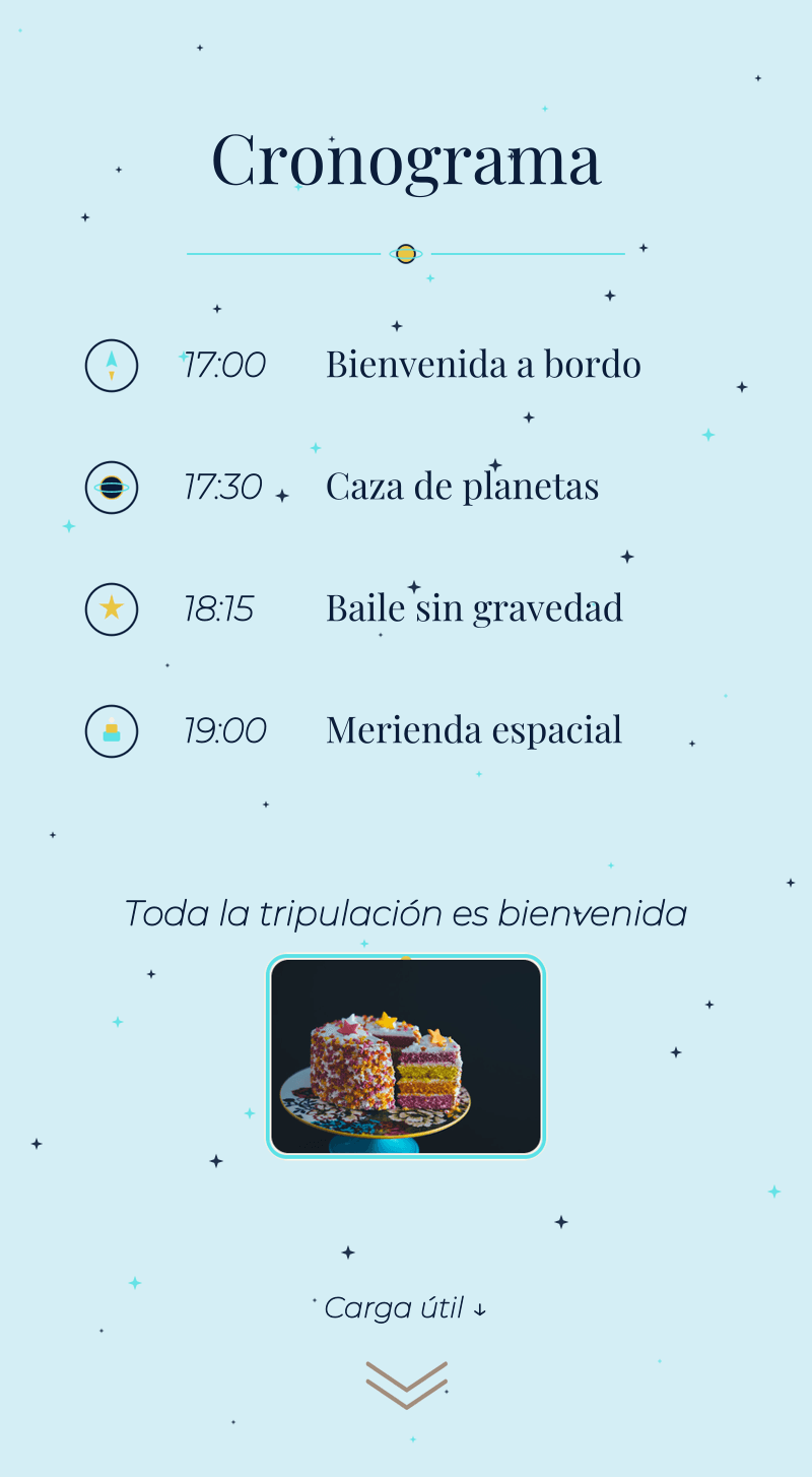 Cumple — Espacio — Cronograma orbital