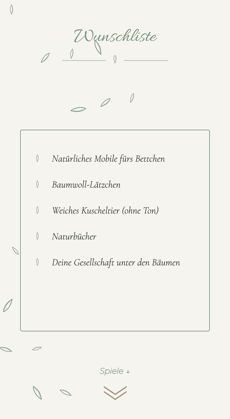 Baby Shower — Sanfter Dschungel — Wishlist