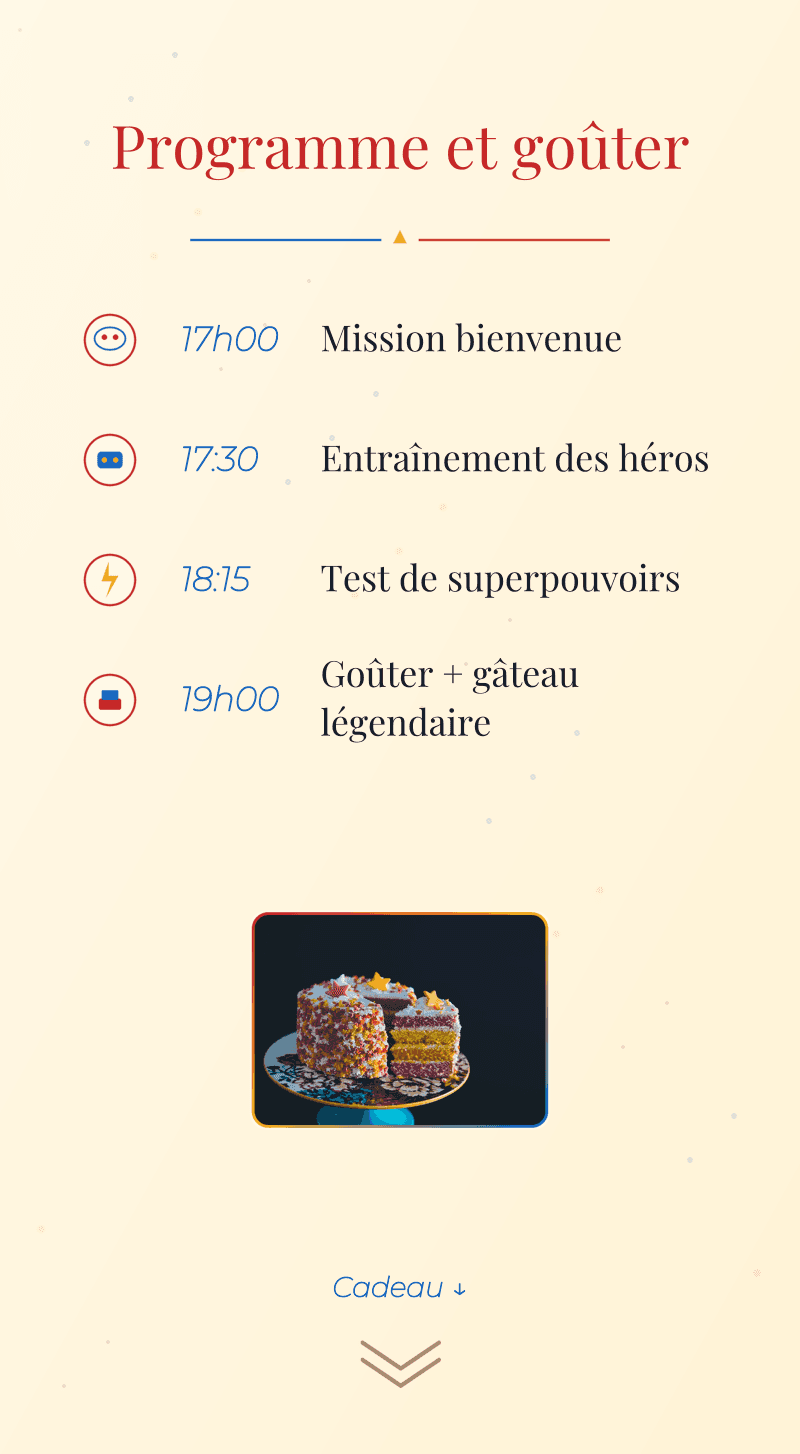 Anniversaire — Super-héros — Programme et goûter