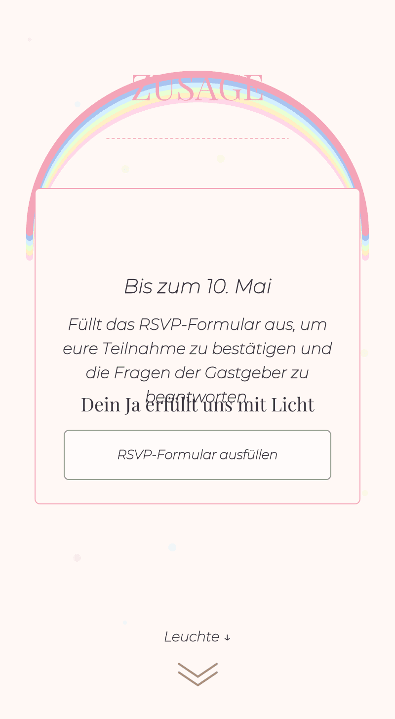 Baby Shower — Pastell-Regenbogen — Zusage