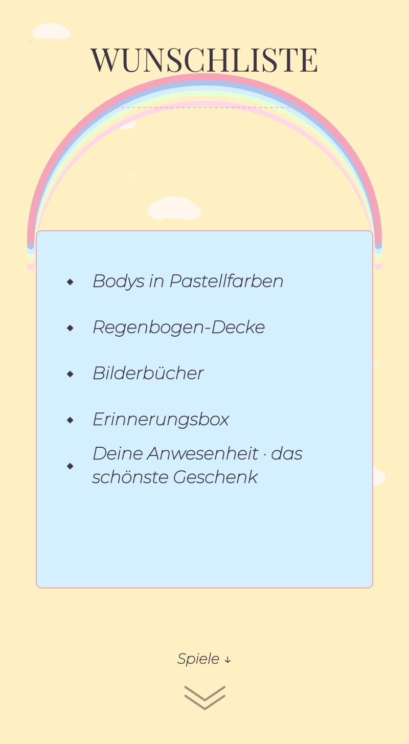 Baby Shower — Pastell-Regenbogen — Wishlist