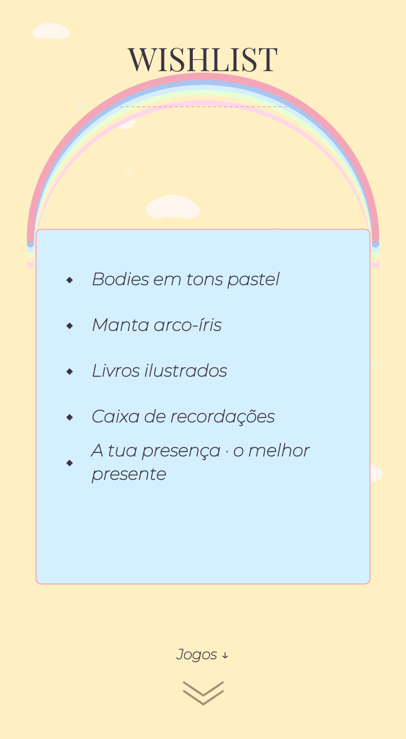 Baby Shower — Arco-íris Pastel — Wishlist