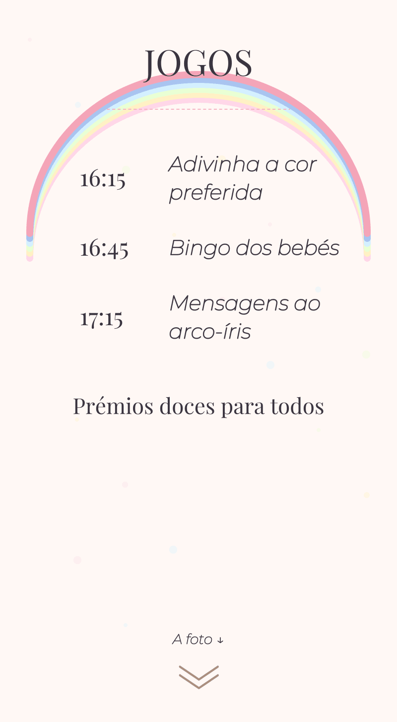 Baby Shower — Arco-íris Pastel — Jogos