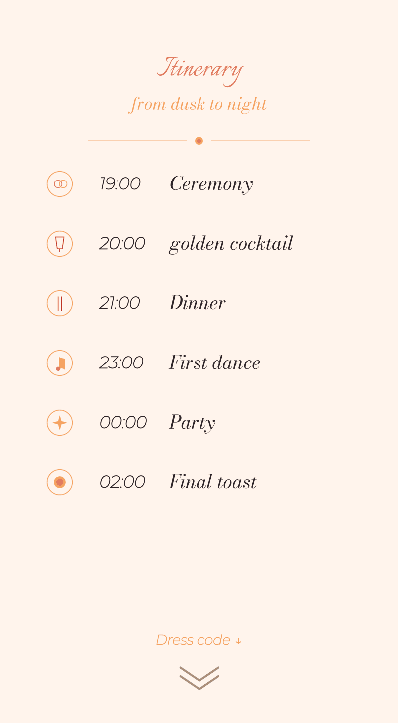 Wedding — Sunset — Itinerary