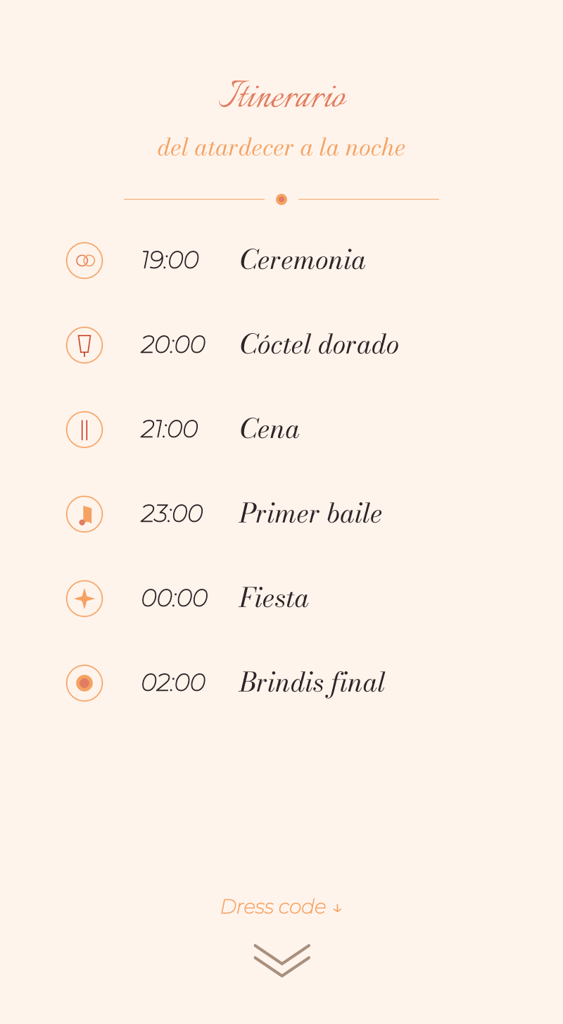 Boda — Atardecer — Itinerario