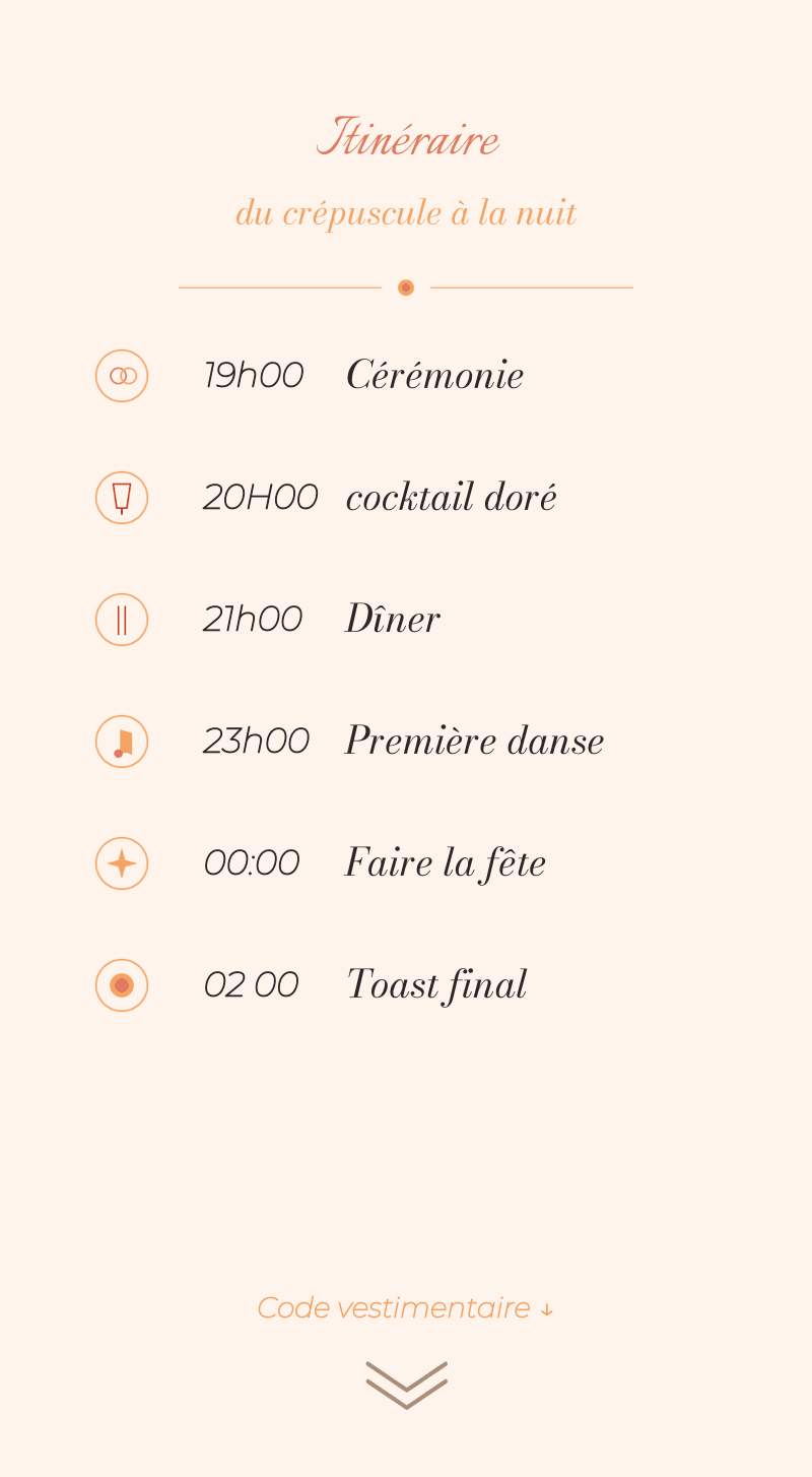 Mariage — Coucher de soleil — Itinéraire