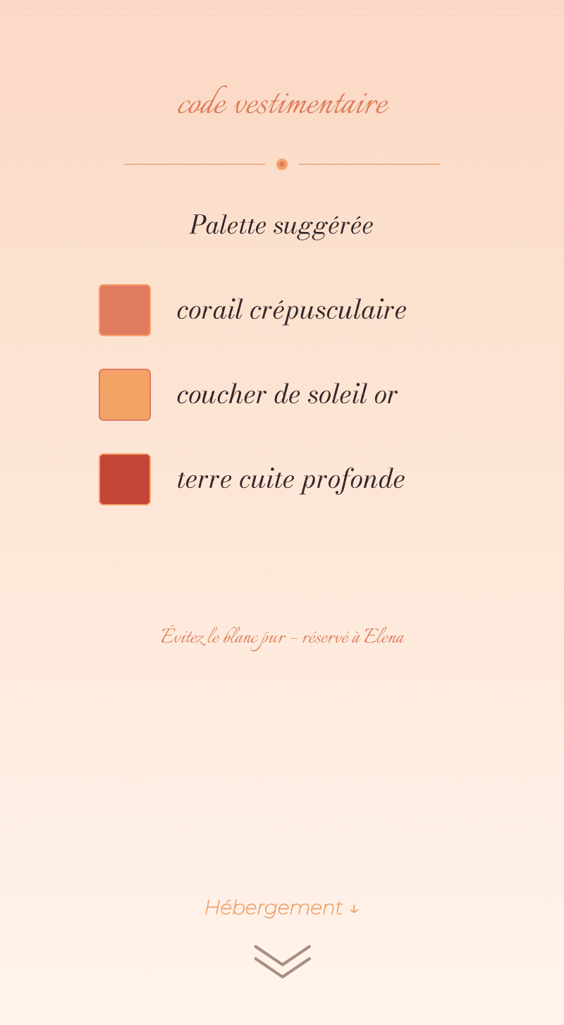 Mariage — Coucher de soleil — Code vestimentaire