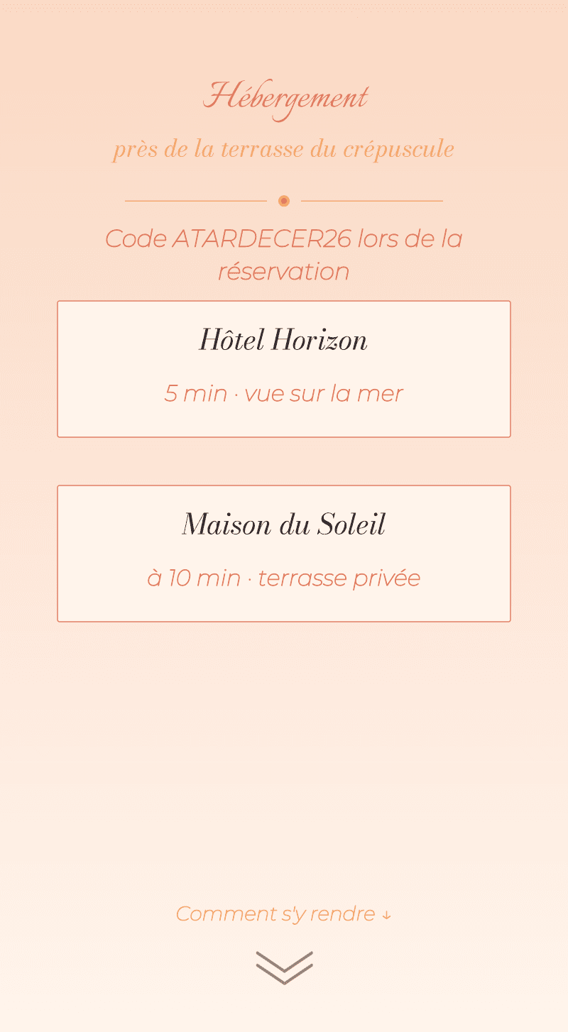 Mariage — Coucher de soleil — Hébergement