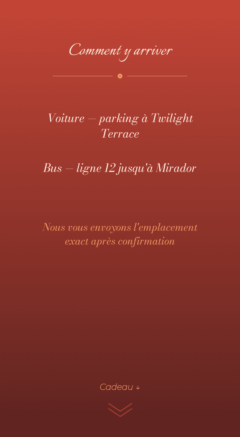 Mariage — Coucher de soleil — Comment venir