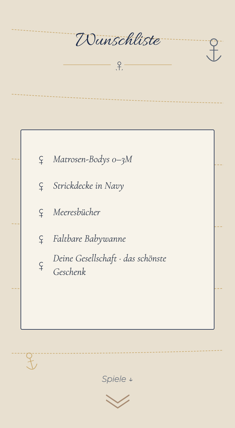 Baby Shower — Baby-Matrose — Wishlist