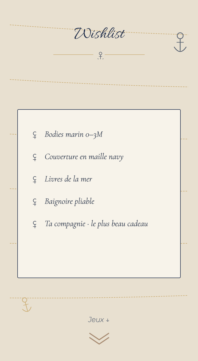 Baby Shower — Bébé Marin — Wishlist