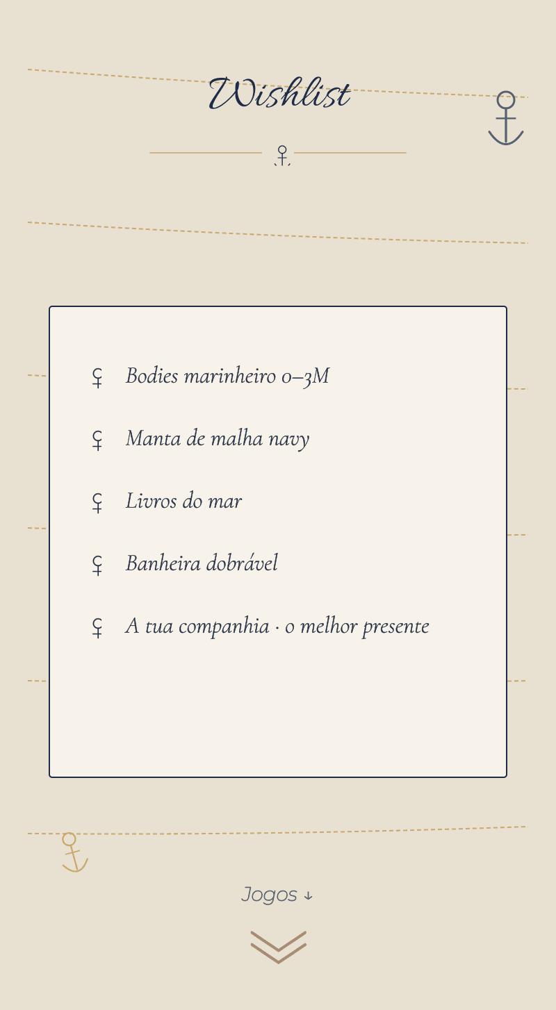 Baby Shower — Bebé Marinheiro — Wishlist