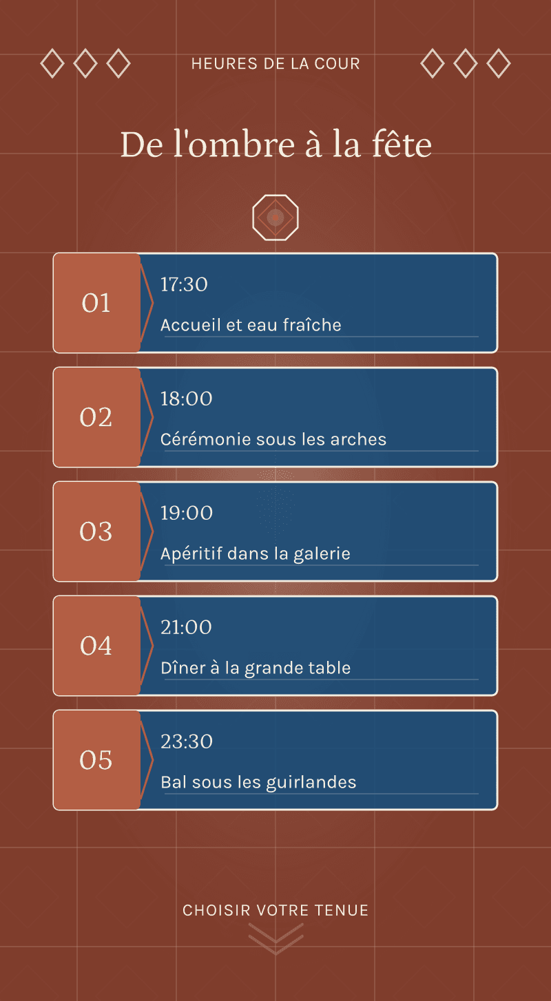 Mariage — Maison de Chaux — Heures de la cour