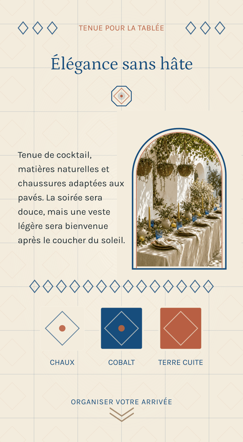 Mariage — Maison de Chaux — Tenue pour la tablée