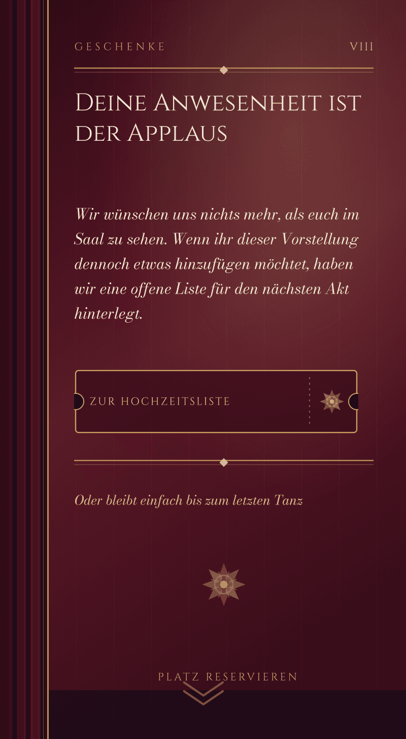 Hochzeit — Mitternachtsoper — Geschenke
