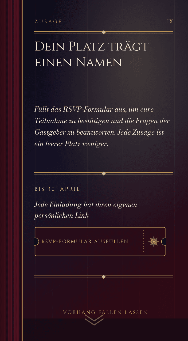 Hochzeit — Mitternachtsoper — Reservierter Platz