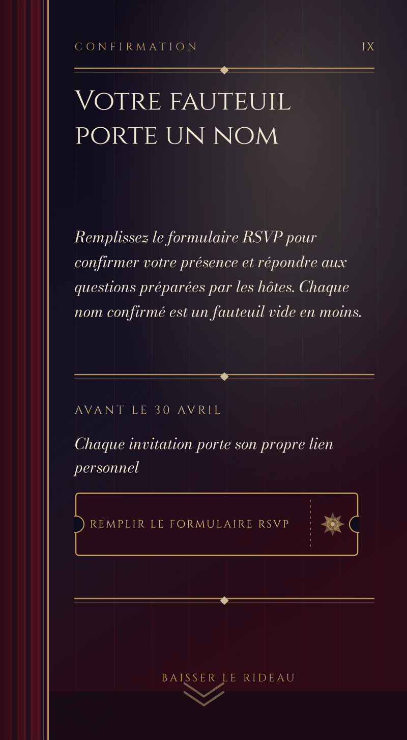 Mariage — Opéra de Minuit — Fauteuil réservé