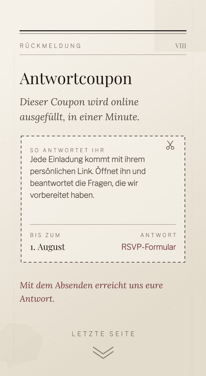 Hochzeit — Tinte und Leinen — Antwortcoupon