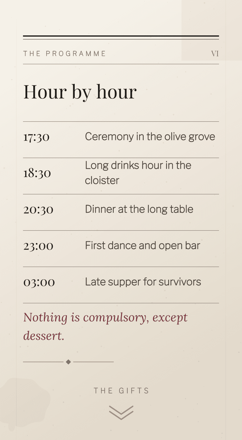 Wedding — Ink & Linen — The programme