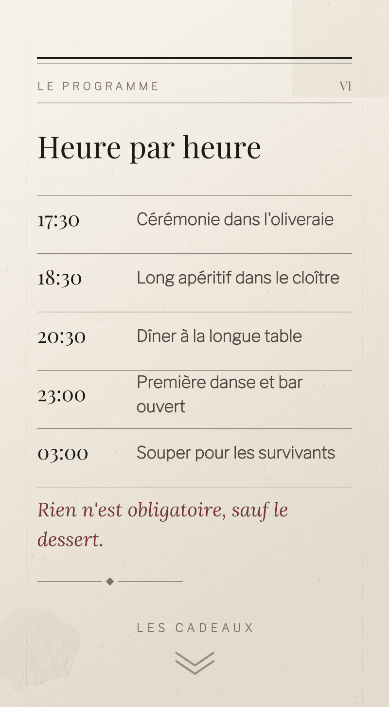 Mariage — Encre et Lin — Le programme