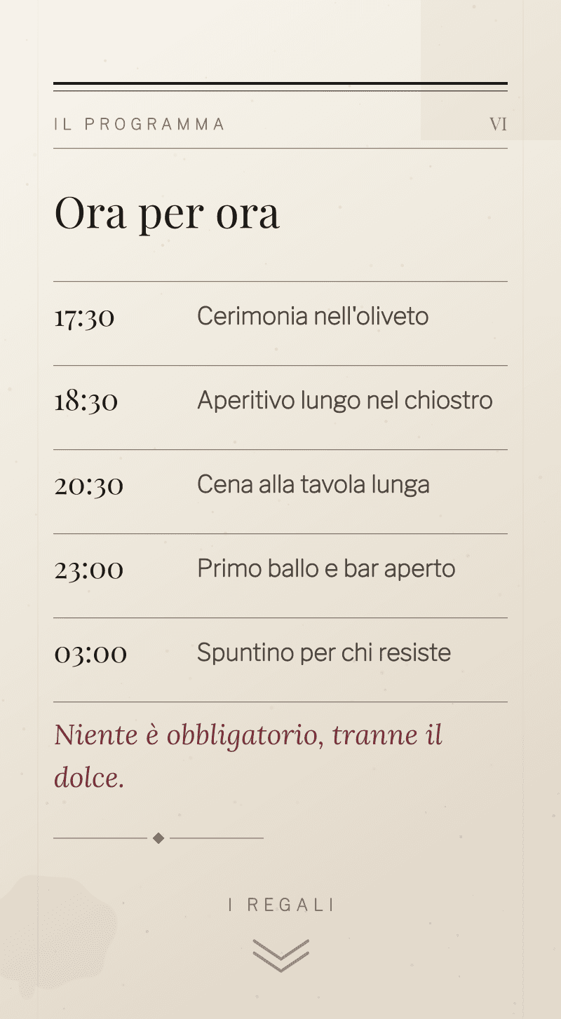 Matrimonio — Inchiostro e Lino — Il programma