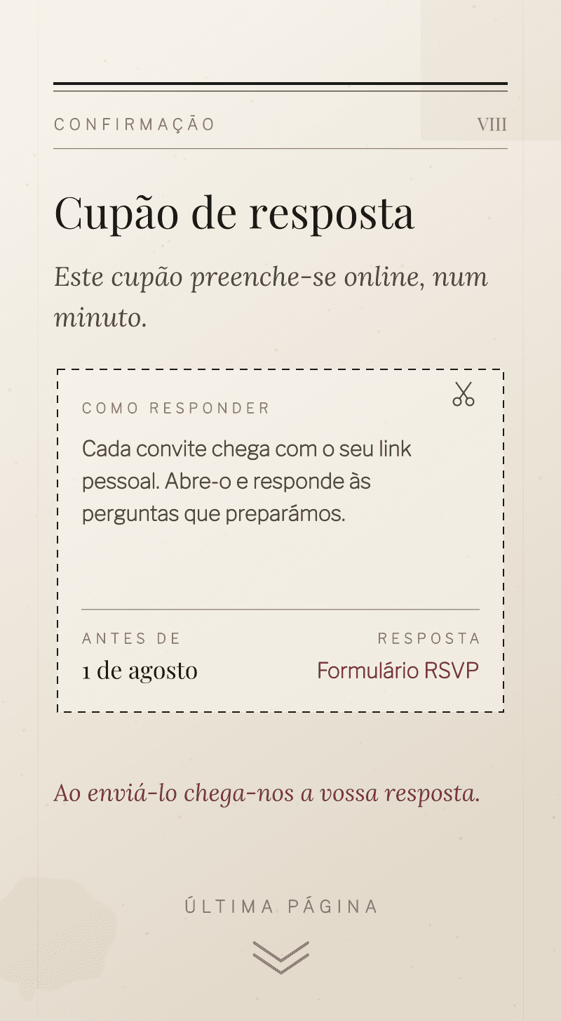 Casamento — Tinta e Linho — Cupão de resposta
