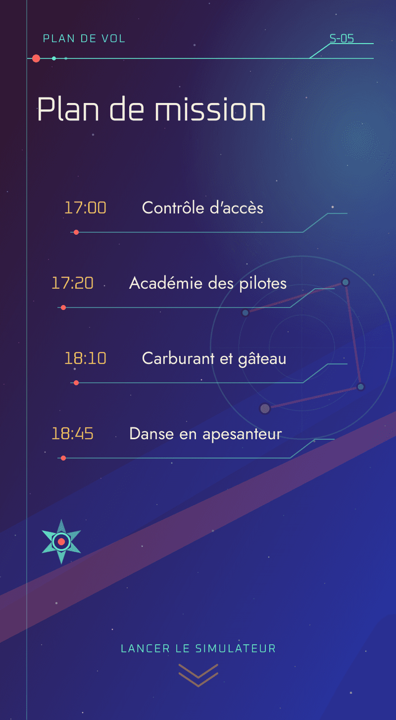 Anniversaire — Escadron Stellaire — Plan