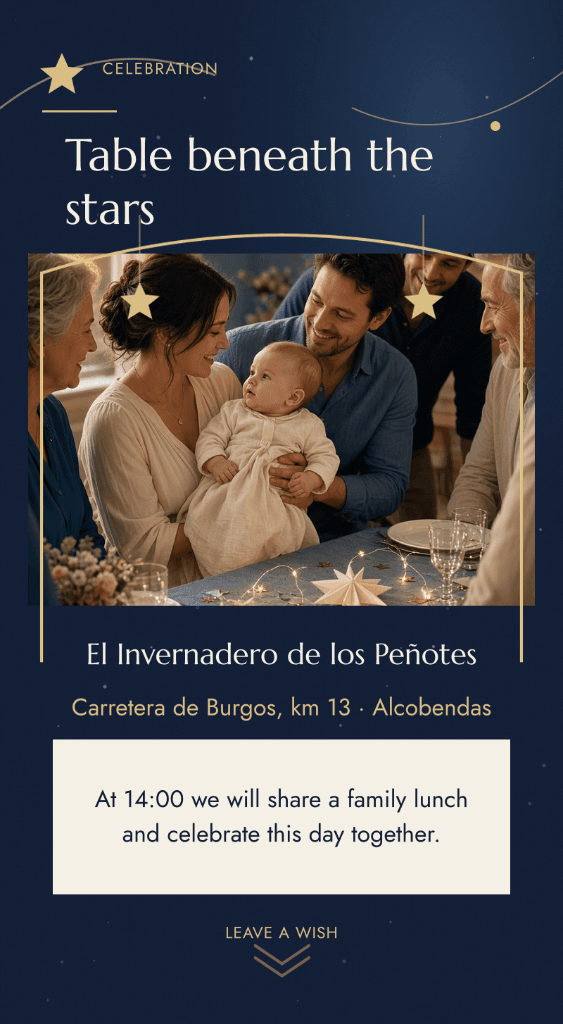 Christening — The April Sky — Table beneath the stars