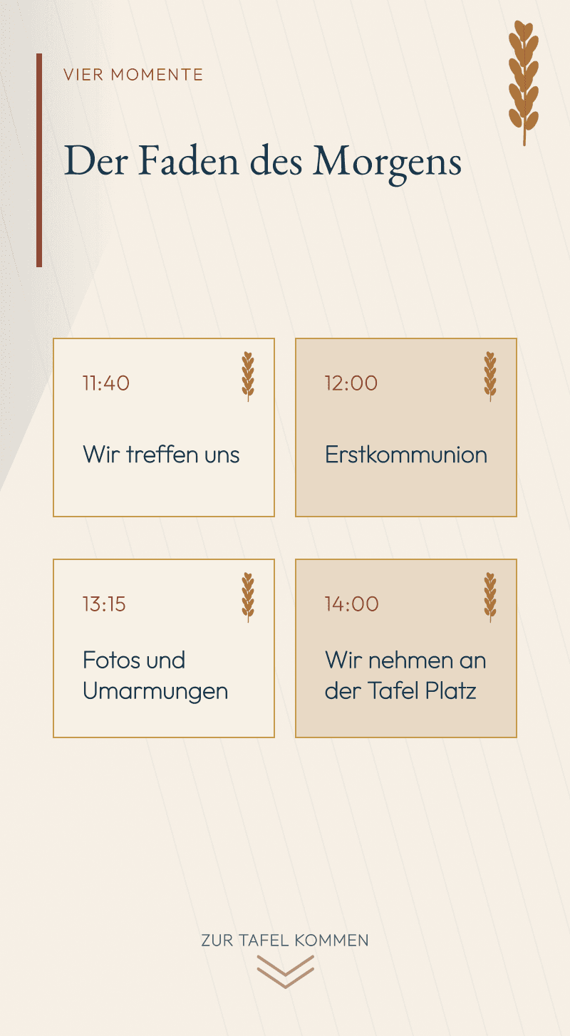 Kommunion — Tafel aus Weizen — Der Faden des Morgens