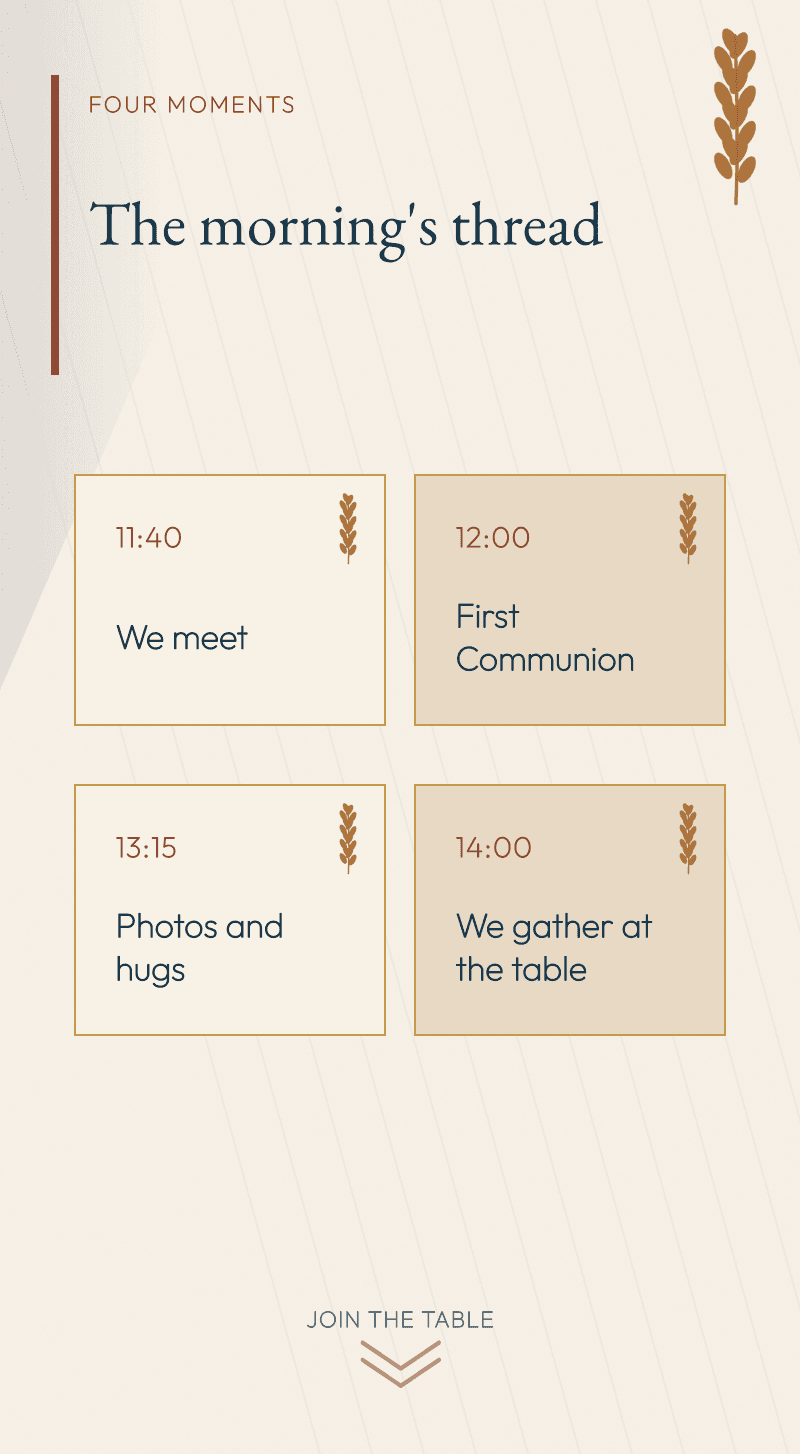 First Communion — Table of Wheat — The morning's thread