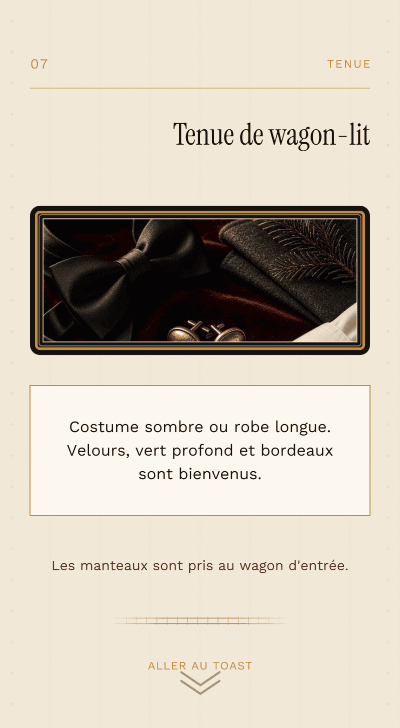 Entreprise — L'Express de Décembre — Tenue