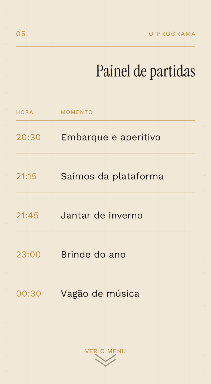 Corporativo — O Expresso de Dezembro — Painel de partidas