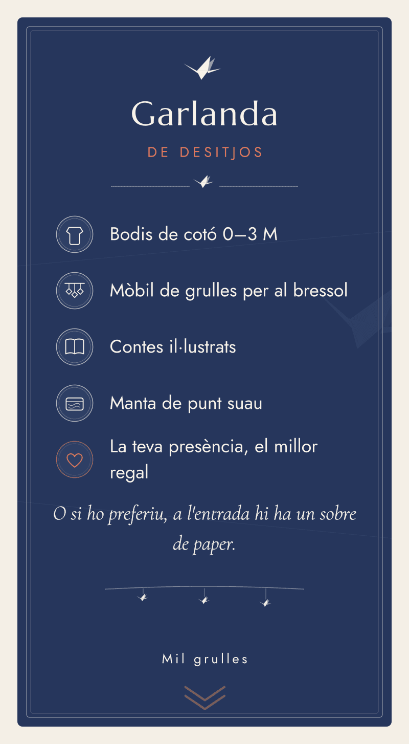 Baby Shower — Grulles de Paper — Garlanda de desitjos